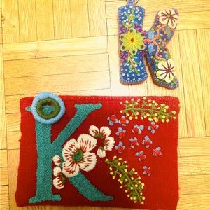 Jenny Krause Wool Initial Pouch with Keychain: NWOT
